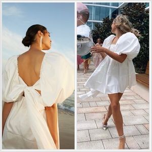 Aje Casabianca White Puff Sleeve Bridal Babydoll Mini Dress Size Small